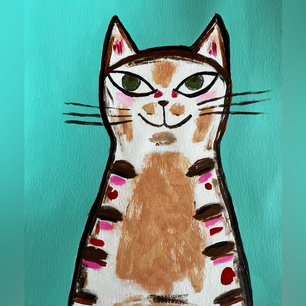 Original art abstract painting of calico cat